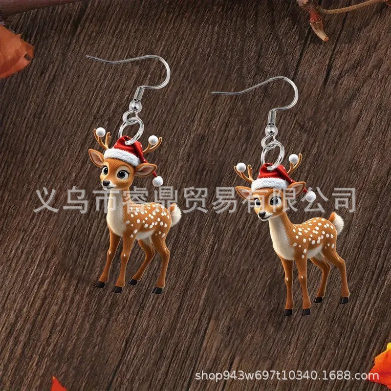 Wholesale Cute Christmas Elk Acrylic 2D Creative Design Holiday Decoration Gift Earrings